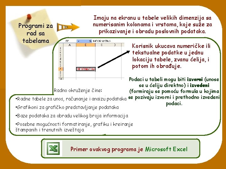 Programi za rad sa tabelama Imaju na ekranu u tabele velikih dimenzija sa numerisanim Programi za rad sa tabelama Imaju na ekranu u tabele velikih dimenzija sa numerisanim