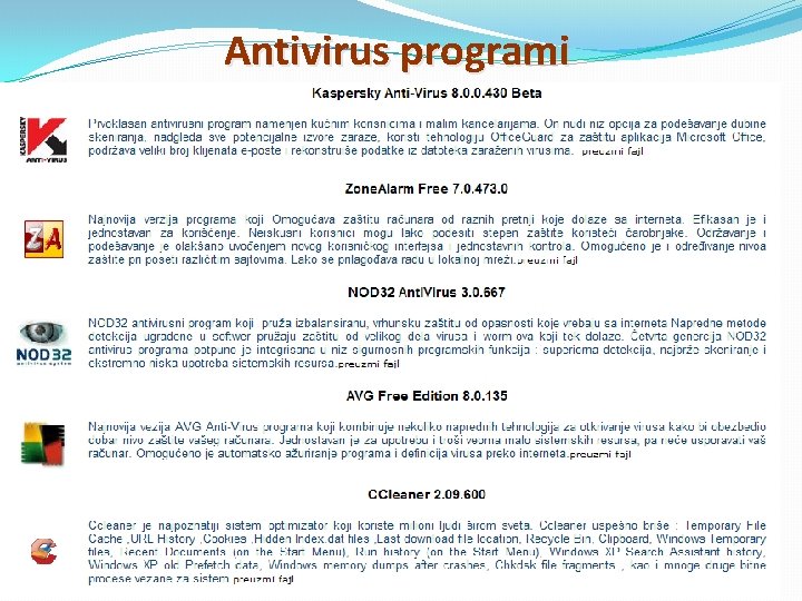 Antivirus programi Antivirus programi