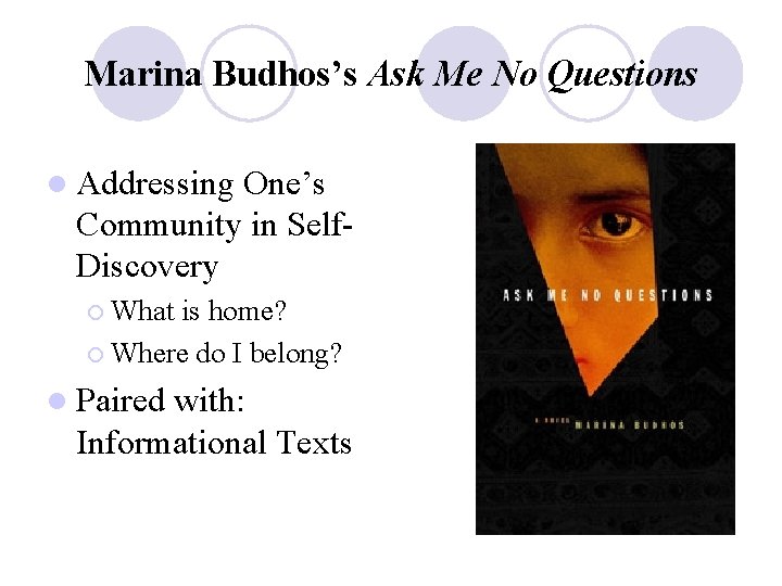 Marina Budhos’s Ask Me No Questions l Addressing One’s Community in Self. Discovery ¡ Marina Budhos’s Ask Me No Questions l Addressing One’s Community in Self. Discovery ¡
