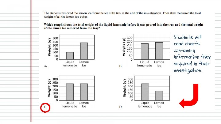 Students will read charts containing information they acquired in their investigation. 