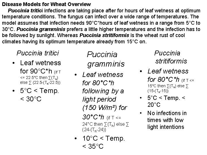 Disease Models for Wheat Overview Puccinia tritici infections are taking place after for hours Disease Models for Wheat Overview Puccinia tritici infections are taking place after for hours