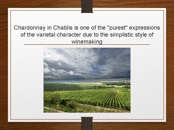Chardonnay in Chablis is one of the "purest" expressions of the varietal character due