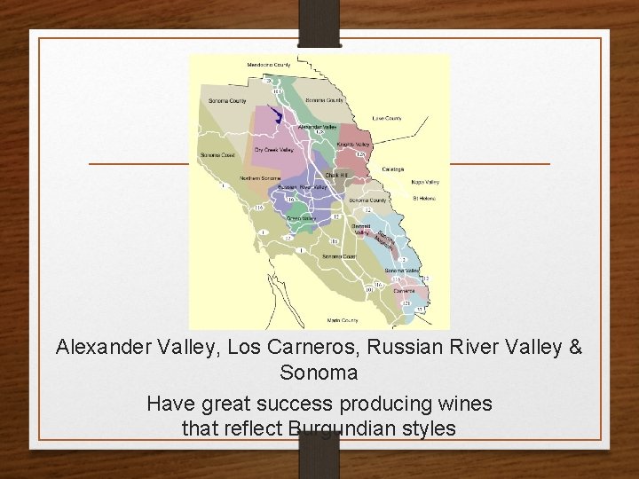 Alexander Valley, Los Carneros, Russian River Valley & Sonoma Have great success producing wines