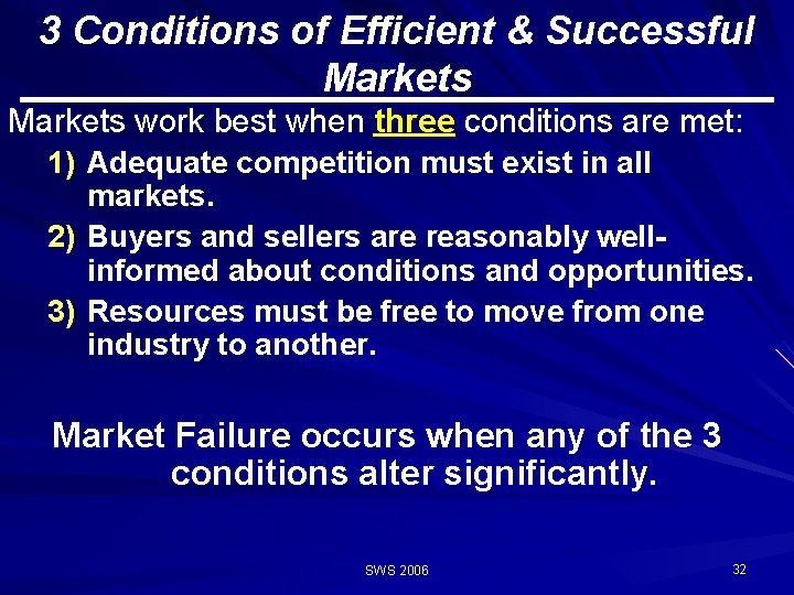 3 Conditions of Efficient & Successful Markets work best when three conditions are met: