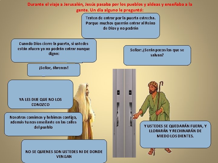 Durante el viaje a Jerusalén, Jesús pasaba por los pueblos y aldeas y enseñaba