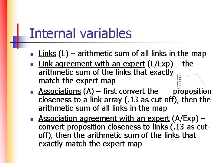 Internal variables n n Links (L) – arithmetic sum of all links in the