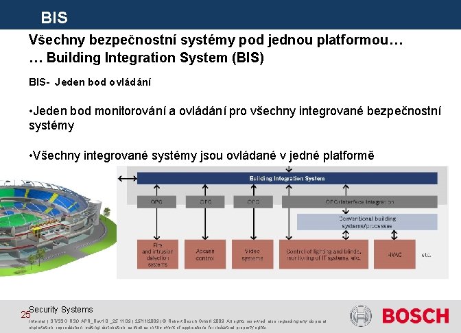 BIS Všechny bezpečnostní systémy pod jednou platformou… … Building Integration System (BIS) BIS- Jeden BIS Všechny bezpečnostní systémy pod jednou platformou… … Building Integration System (BIS) BIS- Jeden