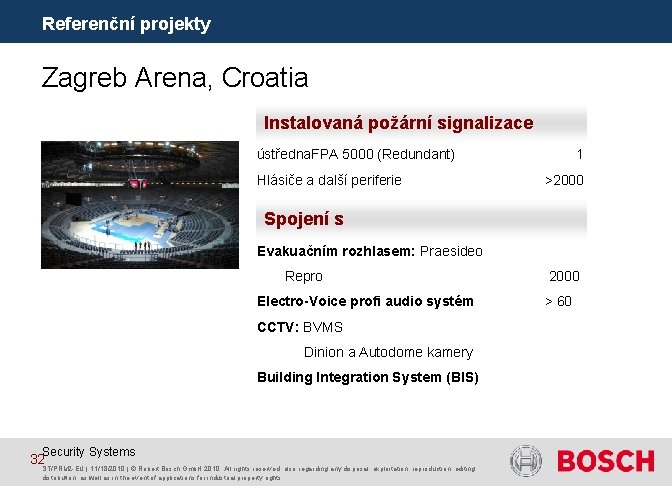 Referenční projekty Zagreb Arena, Croatia Instalovaná požární signalizace ústředna. FPA 5000 (Redundant) 1 Hlásiče Referenční projekty Zagreb Arena, Croatia Instalovaná požární signalizace ústředna. FPA 5000 (Redundant) 1 Hlásiče