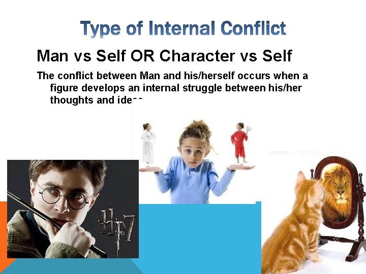 Man vs Self OR Character vs Self The conflict between Man and his/herself occurs
