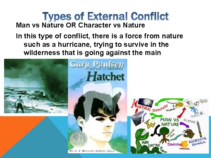 Man vs Nature OR Character vs Nature In this type of conflict, there is