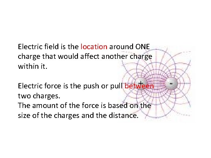Electric field is the location around ONE charge that would affect another charge within