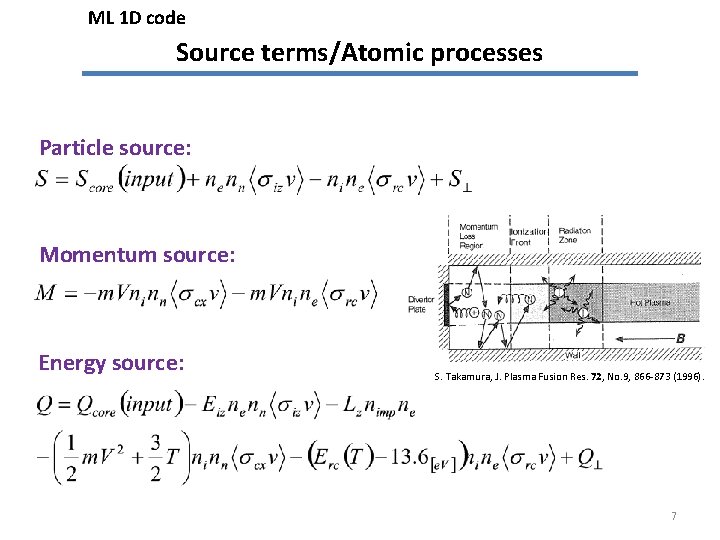 ML 1 D code Source terms/Atomic processes Particle source: Momentum source: Energy source: S.