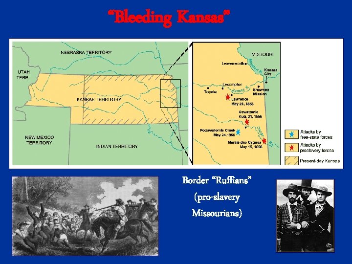 “Bleeding Kansas” Border “Ruffians” (pro-slavery Missourians) 
