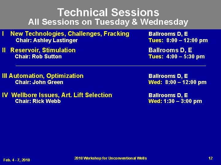 Technical Sessions All Sessions on Tuesday & Wednesday I New Technologies, Challenges, Fracking Chair: