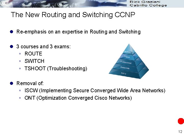 The New Routing and Switching CCNP l Re-emphasis on an expertise in Routing and The New Routing and Switching CCNP l Re-emphasis on an expertise in Routing and
