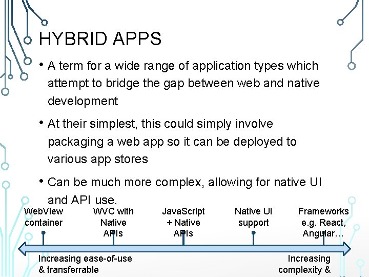 HYBRID APPS • A term for a wide range of application types which attempt