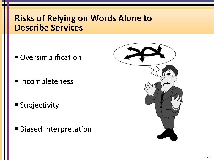 Risks of Relying on Words Alone to Describe Services § Oversimplification § Incompleteness §