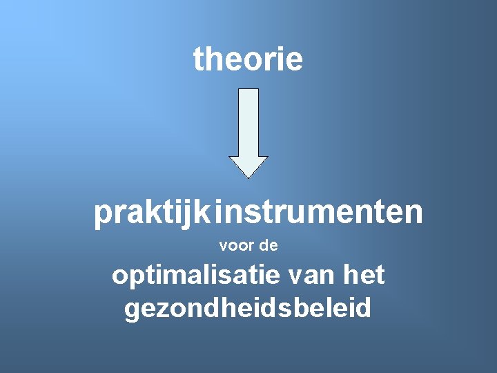 theorie praktijk instrumenten voor de optimalisatie van het gezondheidsbeleid 