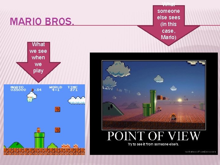 MARIO BROS. What we see when we play What someone else sees (in this