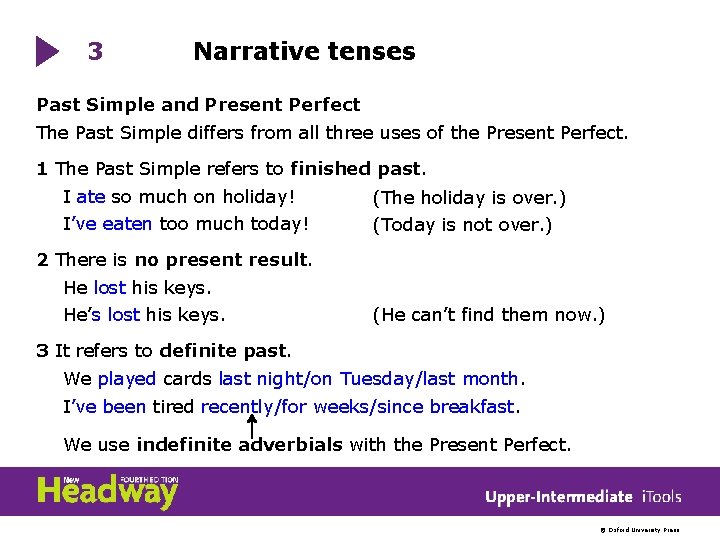 3 Narrative tenses Past Simple and Present Perfect The Past Simple differs from all