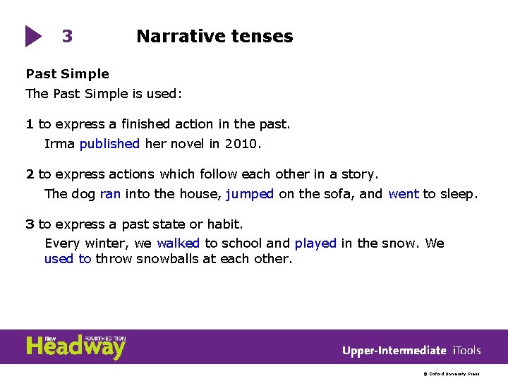 3 Narrative tenses Past Simple The Past Simple is used: 1 to express a