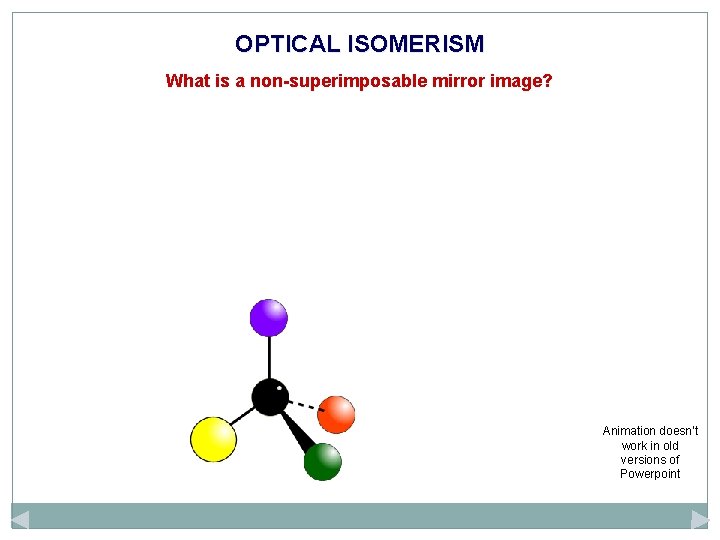 OPTICAL ISOMERISM What is a non-superimposable mirror image? Animation doesn’t work in old versions