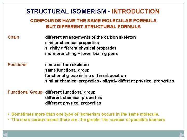 STRUCTURAL ISOMERISM - INTRODUCTION COMPOUNDS HAVE THE SAME MOLECULAR FORMULA BUT DIFFERENT STRUCTURAL FORMULA