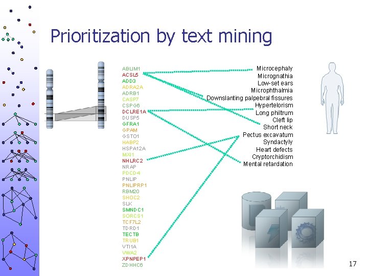 Prioritization by text mining ABLIM 1 ACSL 5 ADD 3 ADRA 2 A ADRB