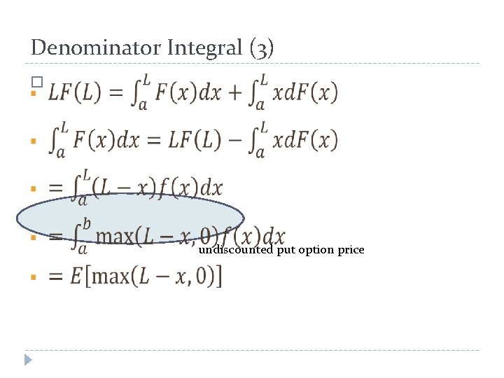 Denominator Integral (3) � undiscounted put option price 