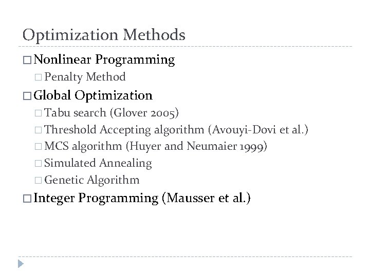 Optimization Methods � Nonlinear Programming � Penalty Method � Global Optimization � Tabu search