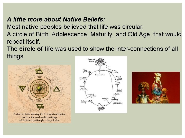 A little more about Native Beliefs: Most native peoples believed that life was circular: