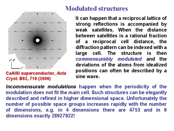 Modulated structures Ca. Al. Si superconductor, Acta Cryst. B 62, 710 (2006) It can