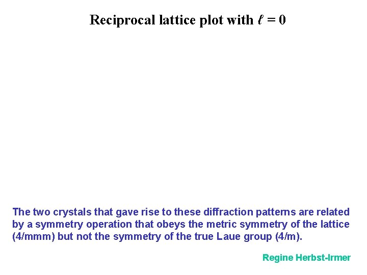 Reciprocal lattice plot with ℓ = 0 The two crystals that gave rise to