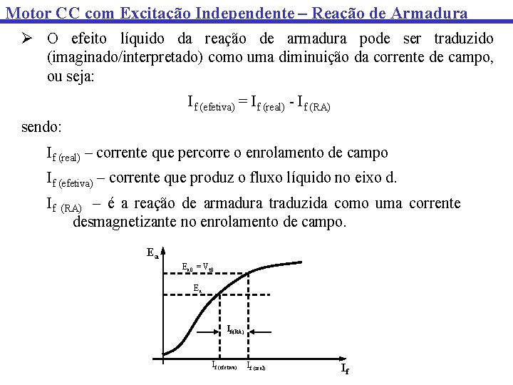 Motor CC com Excitação Independente – Reação de Armadura Ø O efeito líquido da