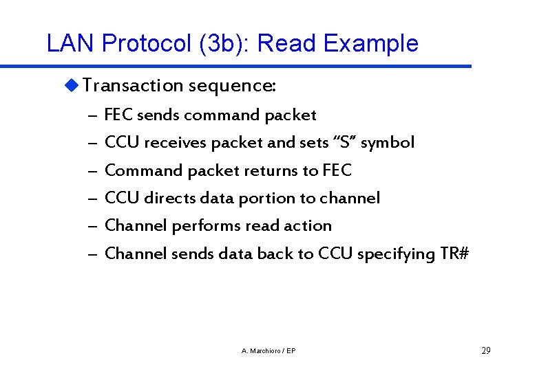 LAN Protocol (3 b): Read Example u Transaction sequence: – – – FEC sends