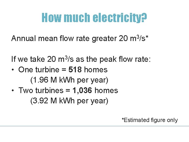 How much electricity? Annual mean flow rate greater 20 m 3/s* If we take