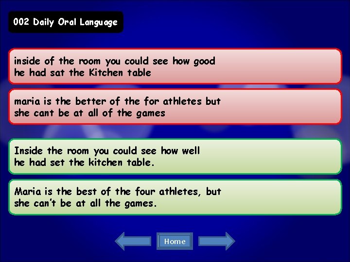 002 Daily Oral Language inside of the room you could see how good he