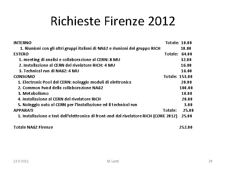 Richieste Firenze 2012 INTERNO Totale: 10. 00 1. Riunioni con gli altri gruppi italiani