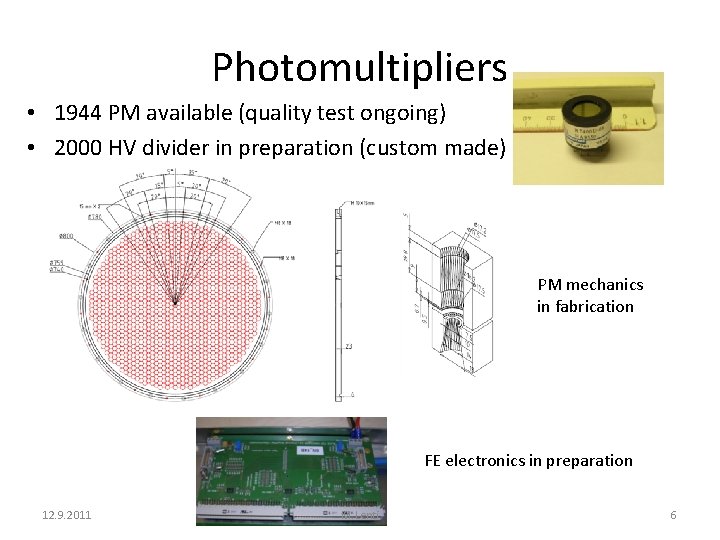 Photomultipliers • 1944 PM available (quality test ongoing) • 2000 HV divider in preparation