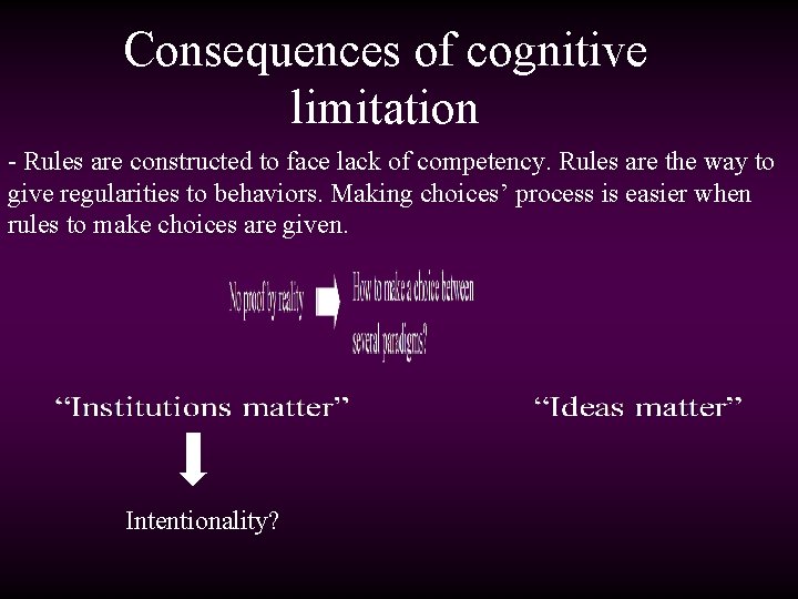 Consequences of cognitive limitation - Rules are constructed to face lack of competency. Rules