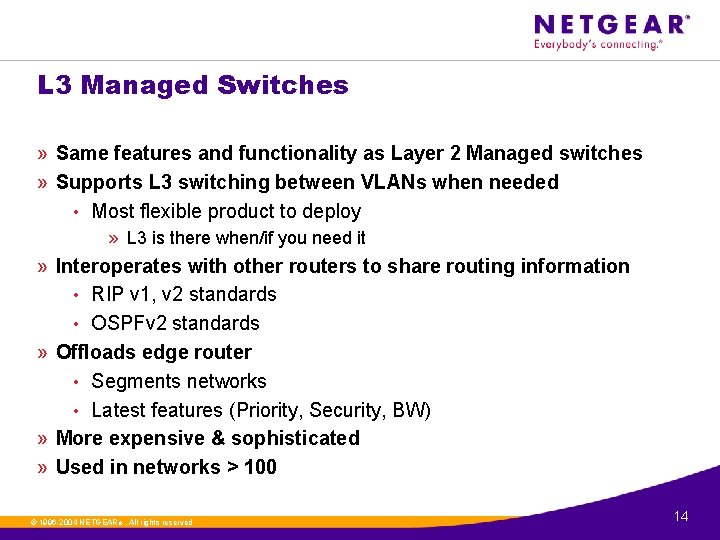 L 3 Managed Switches » Same features and functionality as Layer 2 Managed switches