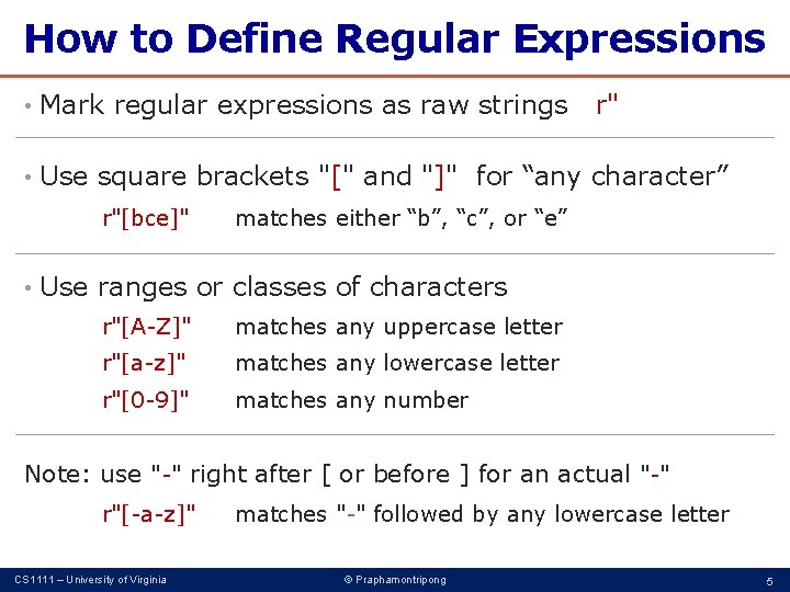 How to Define Regular Expressions • Mark regular expressions as raw strings r" • How to Define Regular Expressions • Mark regular expressions as raw strings r" •