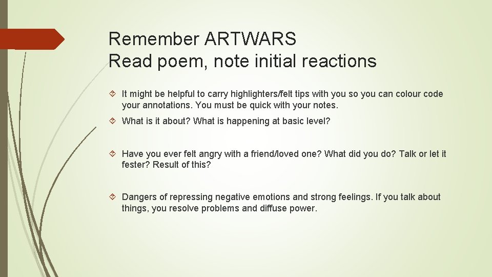 Remember ARTWARS Read poem, note initial reactions It might be helpful to carry highlighters/felt
