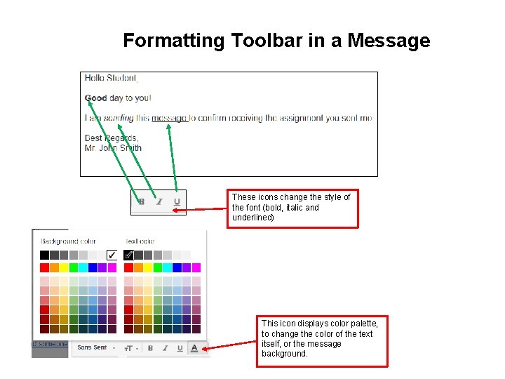 Formatting Toolbar in a Message These icons change the style of the font (bold,