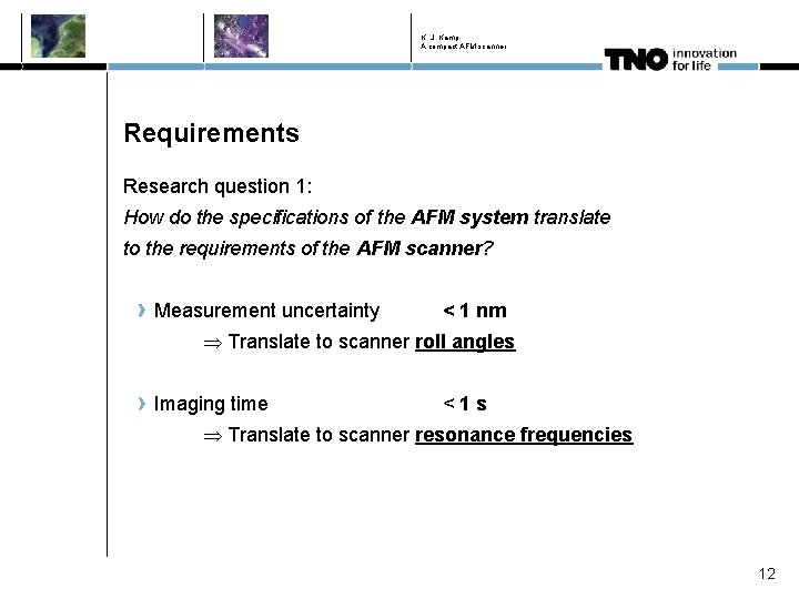 K. J. Kamp A compact AFM scanner Requirements Research question 1: How do the