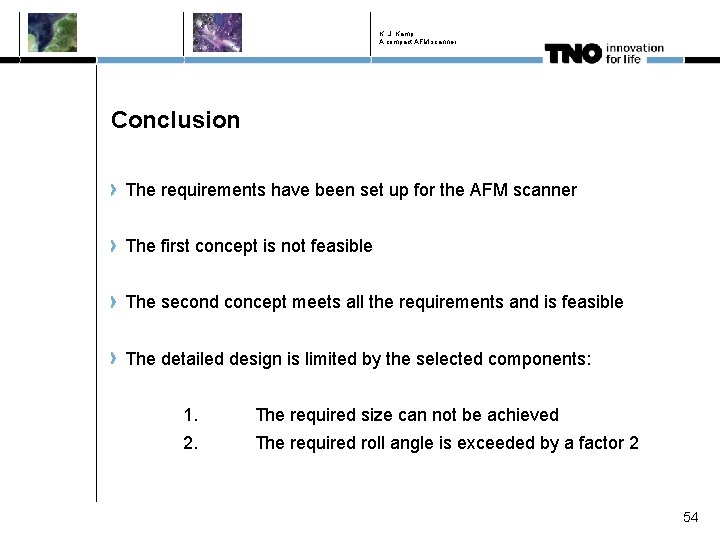 K. J. Kamp A compact AFM scanner Conclusion The requirements have been set up