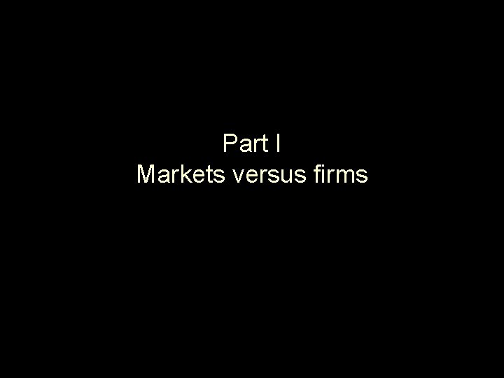 Part I Markets versus firms 