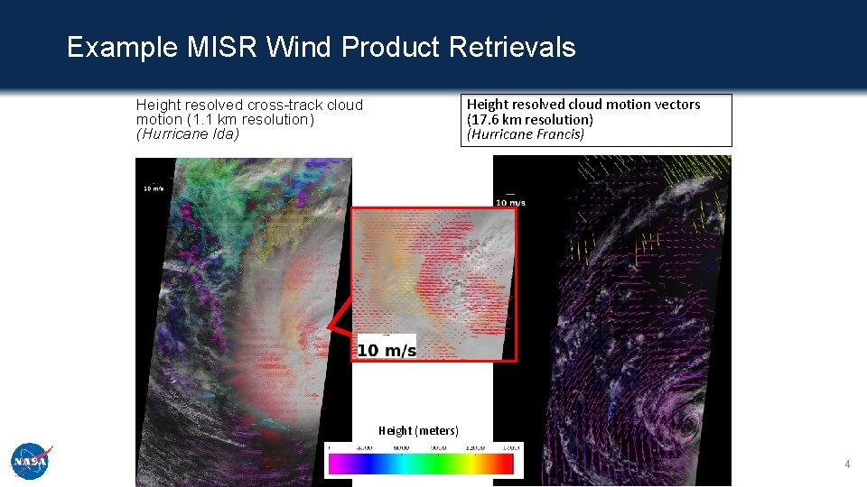 Example MISR Wind Product Retrievals Height resolved cloud motion vectors (17. 6 km resolution)