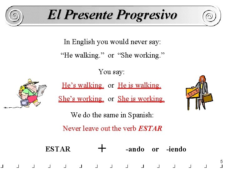 El Presente Progresivo In English you would never say: “He walking. ” or “She