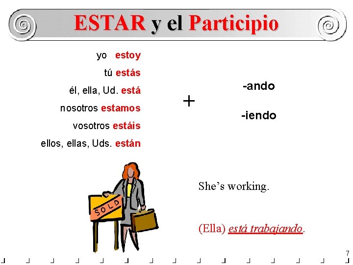 ESTAR y el Participio yo estoy tú estás él, ella, Ud. está nosotros estamos